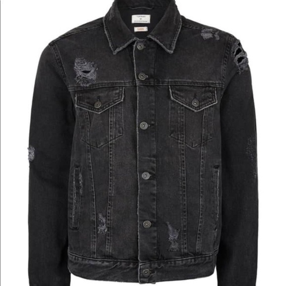 Topman | Distressed Black Denim Jacket 64P23L BLK